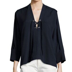 IRO Alis Navy Lace-Up V-Neck Blouse